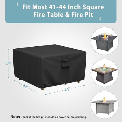 SHINESTAR Fire Pit Cover Square, Fits for 41-44 Inch Fire Pit Table, 600D Heavy Duty Fabric, Waterproof and Windproof, 44 x 44 x 24 Inches, Black
