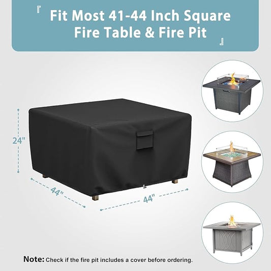 SHINESTAR Fire Pit Cover Square, Fits for 41-44 Inch Fire Pit Table, 600D Heavy Duty Fabric, Waterproof and Windproof, 44 x 44 x 24 Inches, Black