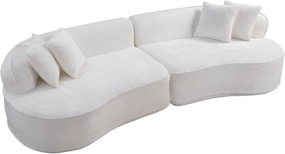 KEIKI 114" Boucle Curved Modular Sectional Sofa with 4 Pillows, Upholstered Oversized 4-Seater Boneless Couch with High Resilience Cushion, No Assembly Required, for Apartment, Living Room, White