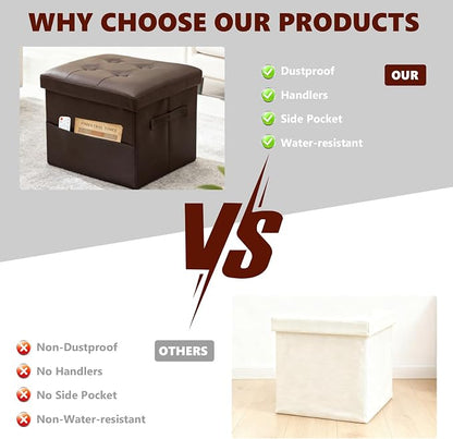 ALASDO Storage Ottoman Footrest Stool Small Ottoman with Storage Foldable Ottomans Foot Rest Footstool Bench for Living Room 17x13x13inches Brown