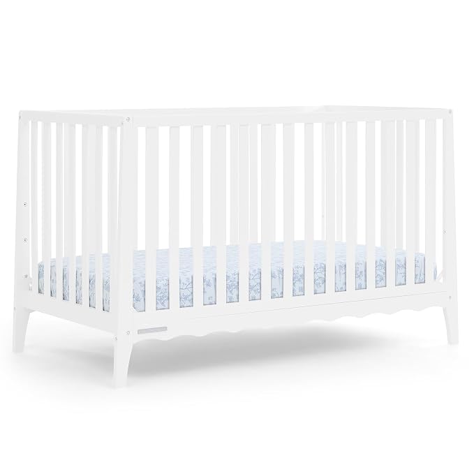 Delta Children Lulu 5-in-1 Convertible Crib, Converts to Toddler Bed, Daybed, Sofa & Full-Size Bed, Greenguard Gold Certified, Fits Standard Crib Mattress, 3 Mattress Heights for Baby,Bianca White