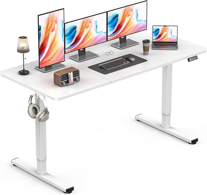 Standing Desk, Height Adjustable Electric Stand up Desk, 55 x 24 Inches Sit Stand Home Office Desk with Splice Board, White Frame/White Top