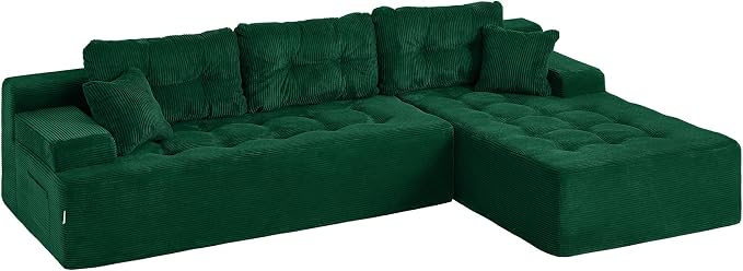 Hobestluk Modular Sectional Sofa Couches L-Shape Couch 3 Seat Modular Sofa Memory Foam Sectional Couches for Living Room, Cloud Couch (Emerald Corduroy, 108", Right Hand Facing)