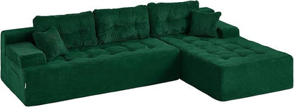Hobestluk Modular Sectional Sofa Couches L-Shape Couch 3 Seat Modular Sofa Memory Foam Sectional Couches for Living Room, Cloud Couch (Emerald Corduroy, 108", Right Hand Facing)