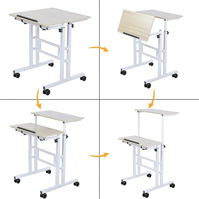 SogesHome 23.6 inches Adjustable Laptop Desk Standing Table Portable Computer Table Stand Desk Cart Tray, White Maple, 101-MP-HCA