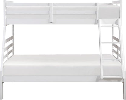 Lexicon Bunk Bed Twin Over Full, Wooden Bed Frame with Sturdy Ladder and Safety Guard Rails, Modern Space-Saving Design, for Bedroom/Guest Room, No Box Spring Needed, White