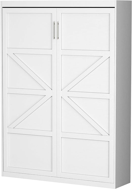 ROOMTEC Full Size Murphy Wall Bed, White, Space-Saving Furniture Bed Frame for Bed Room,Guest Room,Home Office