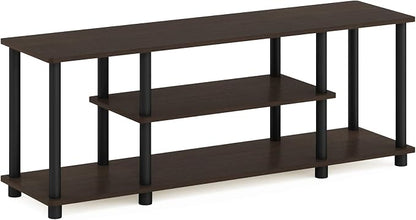 Furinno Turn-N-Tube No Tools 3D 3-Tier Entertainment TV Stand up to 50 inch TV, Round Tubes, Dark Brown / Black