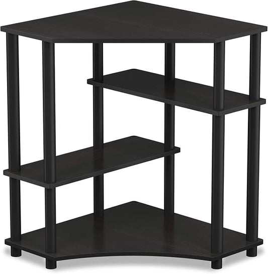 Furinno TURN-N-TUBE Desk, Gaming Desk with Shelves, Corner Computer Desk with Shelves, Office Desk, Space Saving, For Home Office, Bedroom, Espresso