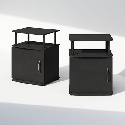 Furinno TIDUR Night Stand Set of 2, Nightstand with Open Shelf and Door Cabinet, Round Corner Bedside Table, End Table, Side Table, for Bedroom, Closet, Dorm, Black