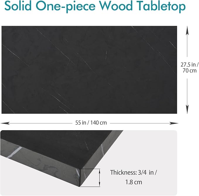 Kaboon Universal Tabletop 55"x27.5", Solid One-Piece Melamine Table Top, Double Desk L-Desk DIY, Home and Office Countertop, Cloud Atlas/Black Marble
