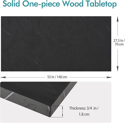 Kaboon Universal Tabletop 55"x27.5", Solid One-Piece Melamine Table Top, Double Desk L-Desk DIY, Home and Office Countertop, Cloud Atlas/Black Marble