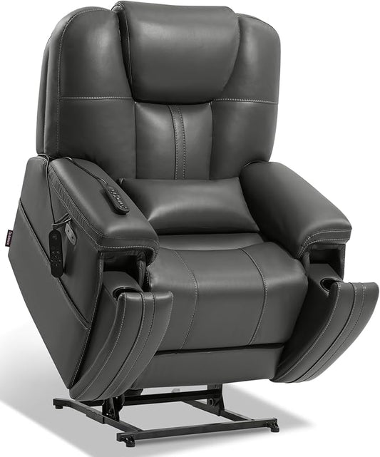 EONIX Triple Motor Lay Flat Power Lift Recliner Chair for Elderly with Adjustable Headrest, 400lbs Electirc Lift Chair for Living Room, Lumbar Pillow, Extended Footrest, Grey