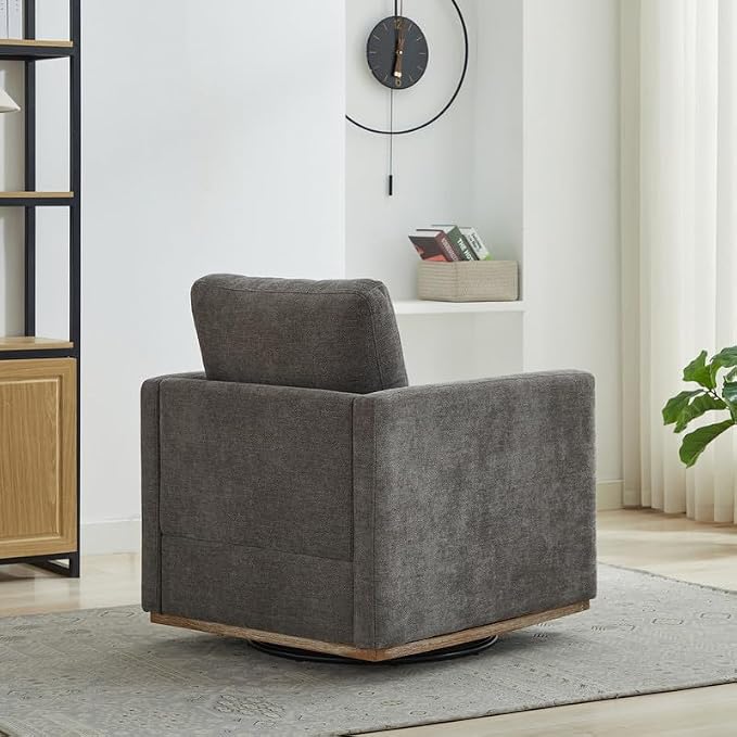 Swivel Accent Chair Set of 2, 360 Degree Square Swivel Barrel Chair for Living Room, Mid Century Modern Upholstered Accent Chair,Comfy Barrel Armchairs for Bedroom,Chenille, Charcoal Black