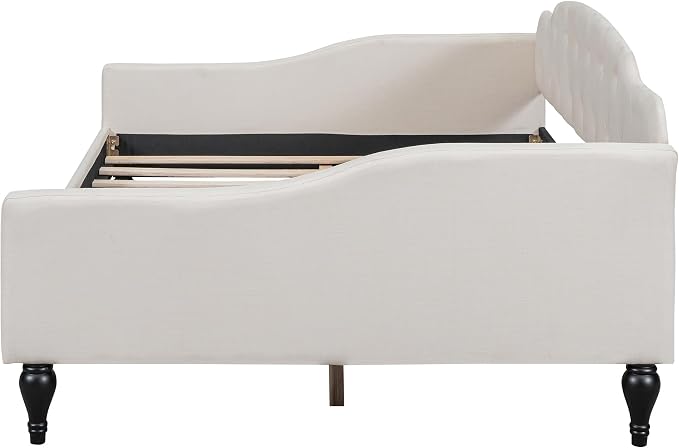 Merax Full Size Daybed, Solid Wood Sofa Bed Frame, Upholstered Tufted Daybed for Living Room, Bedroom and Guest Room, Beige