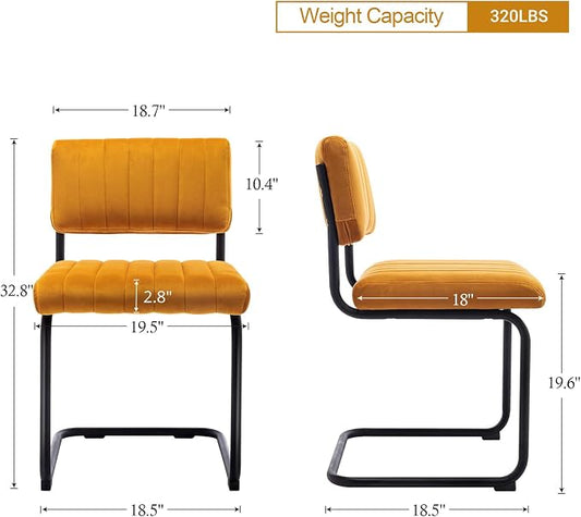 ONEVOG Velvet Dining Chairs Set of 2, Upholstered Kitchen Dining Room Chair, Comfy Chair with Black Metal Legs, Cantilevered Design Chair for Bedroom, Living Room (Orange)