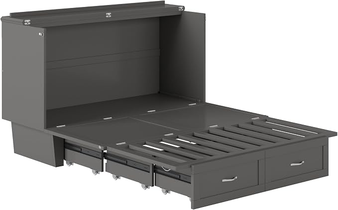 AFI, Monroe Queen Murphy Bed Chest with 6" Mattress, Storage Drawer & Built-in USB Charger, Grey
