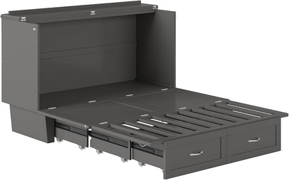 AFI, Monroe Queen Murphy Bed Chest with 6" Mattress, Storage Drawer & Built-in USB Charger, Grey