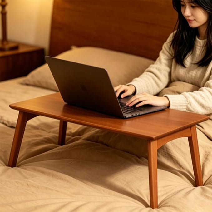 Bamboo Folding Coffee Table, Japanese Low Desk, No Assembly Portable Furniture, for Dining Working Studying Relaxing, Walnut, 26 x 16 x 12 Inches