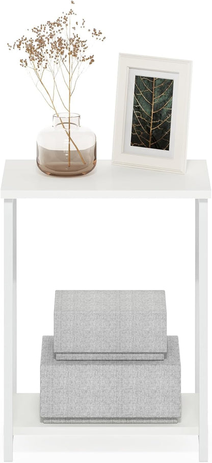 Furinno Simplistic Side Table, 2-Tier Metal Frame Modern End Table with Open Shelf, Night Stand, Bedside Table, for Living Room, Bedroom, White