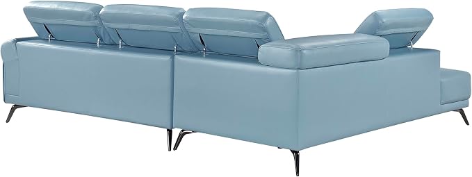 Lexicon L-Shaped Sectional Couch with Left Chaise, Top Grain Leather Match Sectional Sofa, Adjustable Headrests, Black Chrome Metal Legs, High-Density Cushions, Stitching, for Living Room, Blue