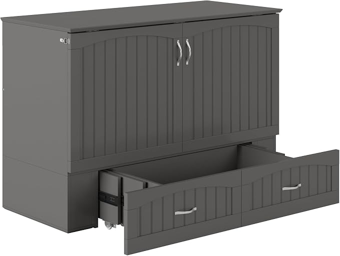 AFI, Southampton Murphy Bed Chest Full with 6" Mattress, Built-in USB Charger & Storage Drawer, Grey