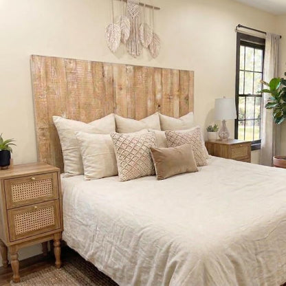 Barn Walls Headboard for King Size Bed - Bohemian Floating Panels, Solid Wood Construction, Adjustable Height, Easy Assembly, Stylish Design for Any Bedroom - Boho Whitewash, California King Size