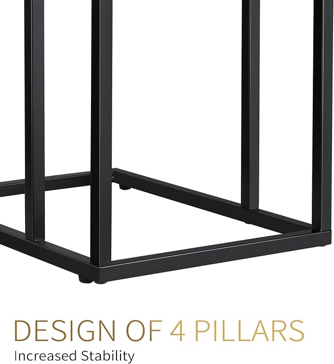 C Shaped Side Table Set of 2, Skinny Sofa Table for Sofa and Bed, Couch Tables That Slide Under, Small End Tables for Living Room, Bedroom or Small Spaces, Black