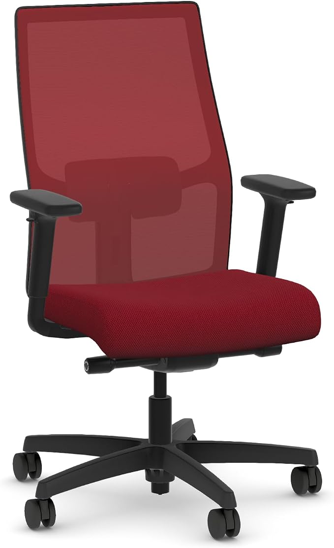 HON Ignition 2.0 Mid‑Back Ergonomic Office Chair, Mesh Task Seating with Lumbar Support, Advanced Synchro‑Tilt, Height and Width Adjustable Arms, Black Frame, Bullseye