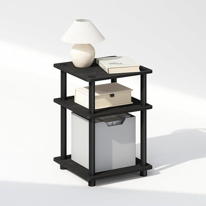 Furinno Turn-N-Tube Night Stand, 3-Tier Nightstand with Open Shelf, Bedside Table, End Table, Side Table, for Bedroom, Closet, Dorm, Black