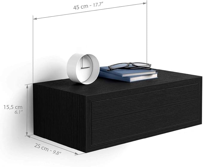 Mobili Fiver, Riccardo Floating nightstand, Ashwood Black, Made in Italy