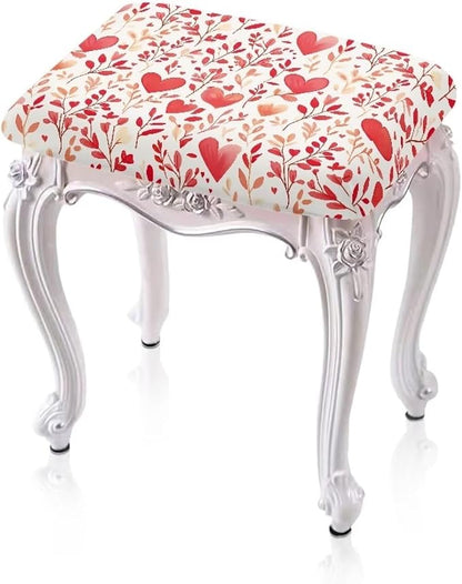 Valentines Day Bar Stool Covers Rectangle Hearts Leaves Bar Stool Seat Covers Rectangle 2 Pack Stretch Washable Vanity Chair Cover for Holiday Party Decor with Elastic Bands