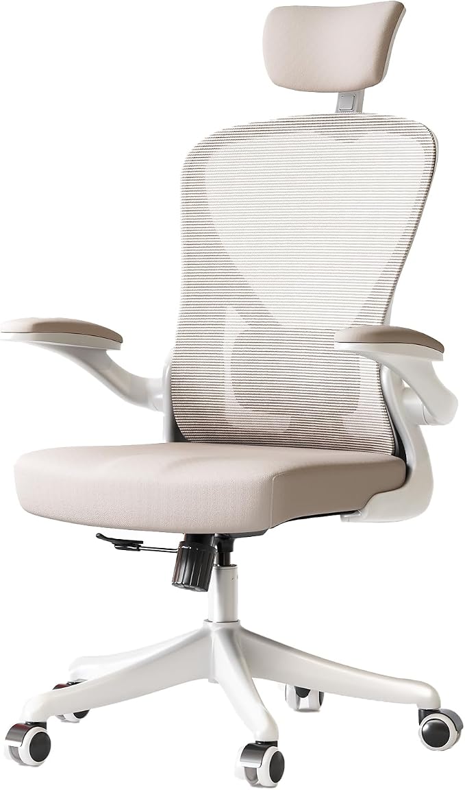 Ergonomic Office Chair with Adjustable Lumbar Support & Flip-Up Armrests - High Back Computer Desk Chair with Thickened Seat Cushion, Rolling Wheels for Home/Office Study Work