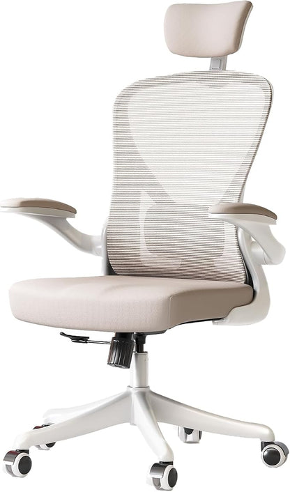 Ergonomic Office Chair with Adjustable Lumbar Support & Flip-Up Armrests - High Back Computer Desk Chair with Thickened Seat Cushion, Rolling Wheels for Home/Office Study Work