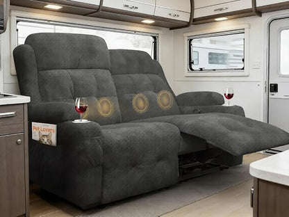 Reclining Loveseat, 55.1" RV PU Leather Wall Hugger Recliner Love Seats Sofa with Charging Station, Removable Armrest, Cup Holder, Double Recliners Couch, Manual Love Seat for Living Room