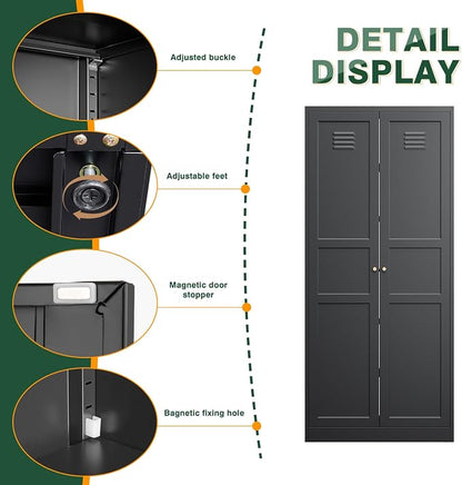Letaya Black Storage Cabinet with Adjustable Shelves-Metal Home Kitchen Pantry Cabinets with Doors,Organization Locker for Cupboard/Bedroom/Dining/Living/Bathroom/Office/Garage Room