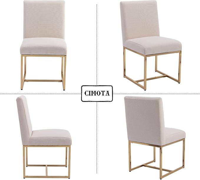 CIMOTA Modern Dining Chairs Set of 8, Upholstered Dining Room Chairs Armless Guest Side Chair with Gold Base for Dining Room/Kitchen, Beige, 8PCS