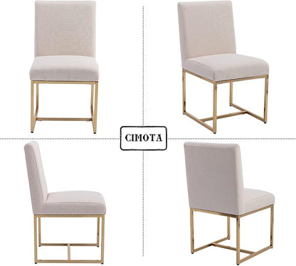 CIMOTA Modern Dining Chairs Set of 8, Upholstered Dining Room Chairs Armless Guest Side Chair with Gold Base for Dining Room/Kitchen, Beige, 8PCS