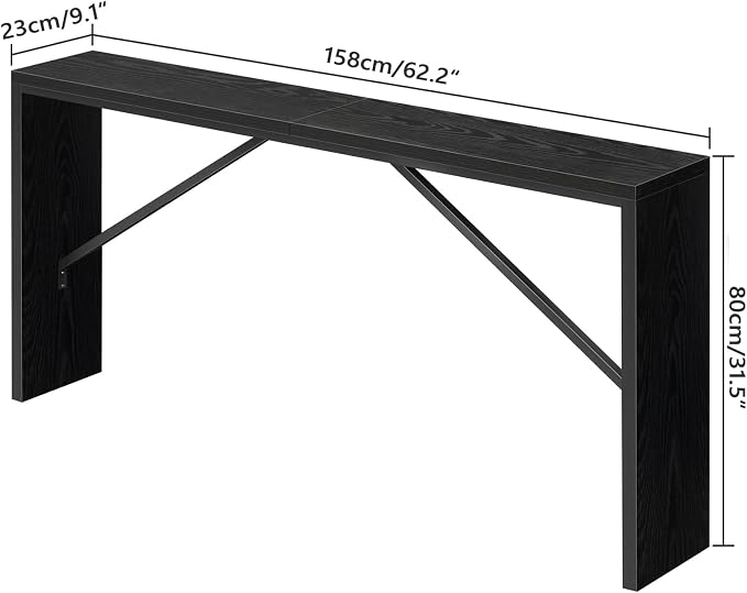 MAHANCRIS Console Table, 62.2" Long Sofa Table Behind Couch, Narrow Entryway Table, Farmhouse Dining Table with Angled Metal Frame, Industrial Console Table for Entryway, Black CTHB15801