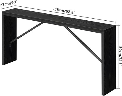 MAHANCRIS Console Table, 62.2" Long Sofa Table Behind Couch, Narrow Entryway Table, Farmhouse Dining Table with Angled Metal Frame, Industrial Console Table for Entryway, Black CTHB15801