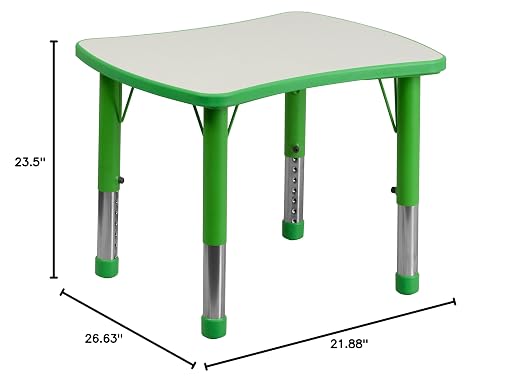 EMMA + OLIVER 21.875x26.625 Green Plastic Height Adjustable Activity Table