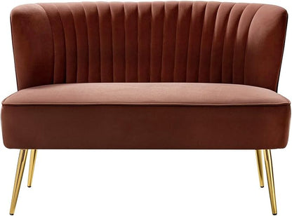 TINA'S HOME Mid-Century Velvet Loveseat Sofa, Upholstered Loveseat Couch with Golden Metal Legs, Small Tufted 2-Seat Sofa Armless Love Seat for Living Room Bedroom, Burn Brick