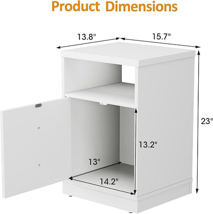 RoyalCraft White Nightstand Set of 2, End Table with Storage Shelf and Door, Faux Two-Drawer Design Side Table, Modern Night Stand for Bedroom Dorm, Wood Beside Table for Small Spaces