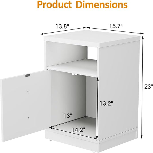 RoyalCraft White Nightstand Set of 2, End Table with Storage Shelf and Door, Faux Two-Drawer Design Side Table, Modern Night Stand for Bedroom Dorm, Wood Beside Table for Small Spaces