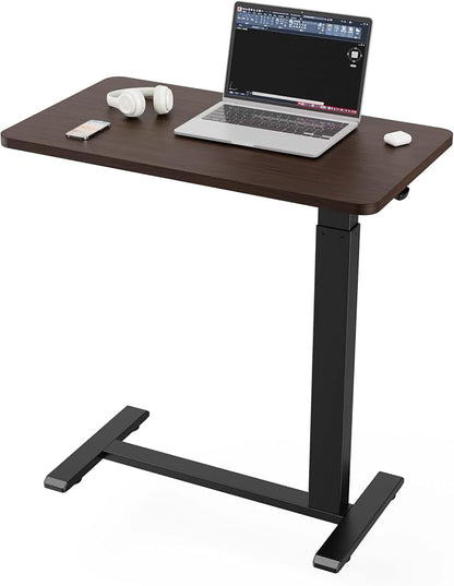 Ywin Medical Overbed Table with Wheels, Pneumatic Lift, Black Walnut | Rolling Bedside Table, Adjustable Height 27–43Inch, Mobile Portable Laptop Desk Perfect for Home Use, Patient Care, Office