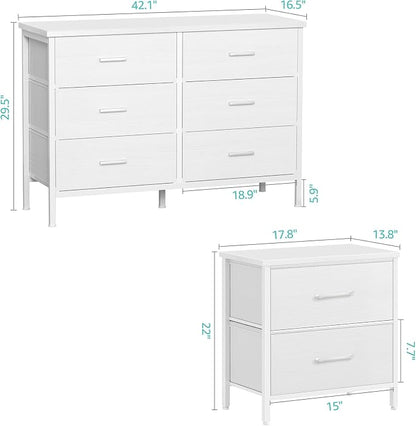 Bedroom Sets Nightstand Set 3 Piece White with 6 Fabric Drawers Modern