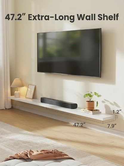 AMADA HOMEFURNISHING 47.2" L Floating Shelves, Wall Shelves Set of 3 for Bathroom/Living Room/Bedroom/Kitchen, White Floating Shelves for Wall Decor with Invisible Brackets - AMFS55W