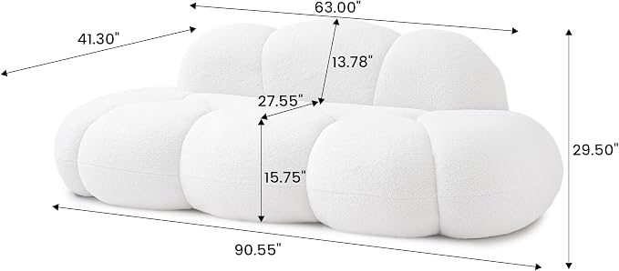 JACH 3 Seater Cloud Sofa for Living Room, Modern Sherpa Upholstered Sofa, Minimalist Leisure Couch, Comfy Cloud Couch for Apartment, Small Space, No Assembly Required (White)