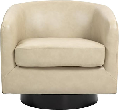 Swivel Accent Chair, PU Leather Barrel Club Chair Upholstered Round Armchair for Lving Room, Cream