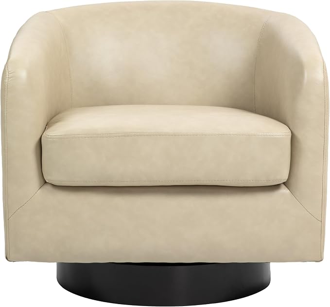 Faux Leather Swivel Barrel Accent Chairs Set of 2, Comfy Club Chair Upholstered Round Armchair for Lving Room, Cream